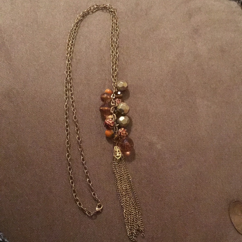 Long sexy gold link necklace tassel beads Art Deco